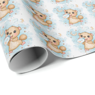 Papier Cadeau Cute Anteater Baby Pastel Motif d'aquarelle
