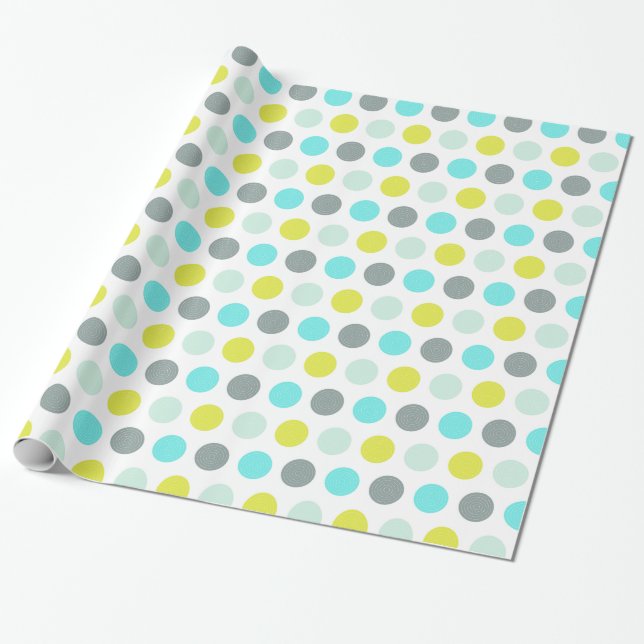 Papier Cadeau Cute Aqua Mint Blue Yellow Polka Dot Motif (Déroulé)