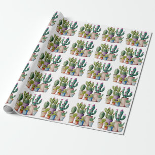 Papier Cadeau Cute aquarelle cactus succulents dans les pots