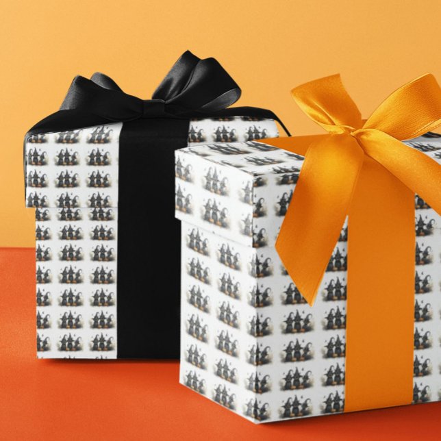 Papier Cadeau Cute Aquarelle Chats de cuisine Citrouille Hallowe (Créateur téléchargé)