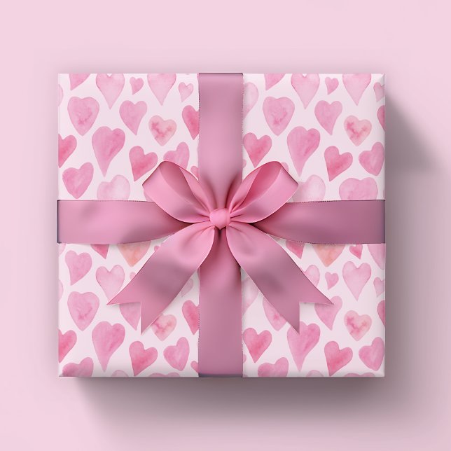 Papier Cadeau Cute Aquarelle Coeur Valentines motif de la journé (Pink love heart wrapping paper. Perfect for Valentines Day, Wedding Gifts or girls birthday.)