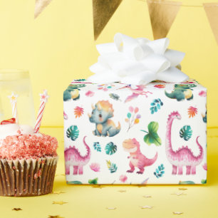 Papier Cadeau Cute Aquarelle Dinosaures Motif Dino préhistorique
