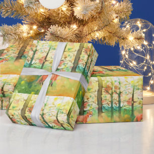 Papier Cadeau Cute aquarelle Fox animal automne Feuilles automna