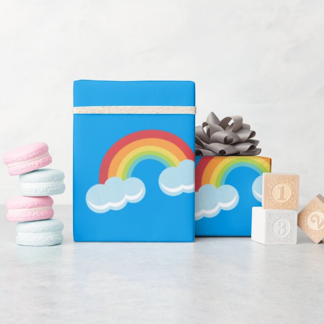 Papier Cadeau Cute arc-en-ciel avec Motif nuages (Baby Shower)