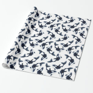 Papier Cadeau Cute Arctic Orca Motif Blanc
