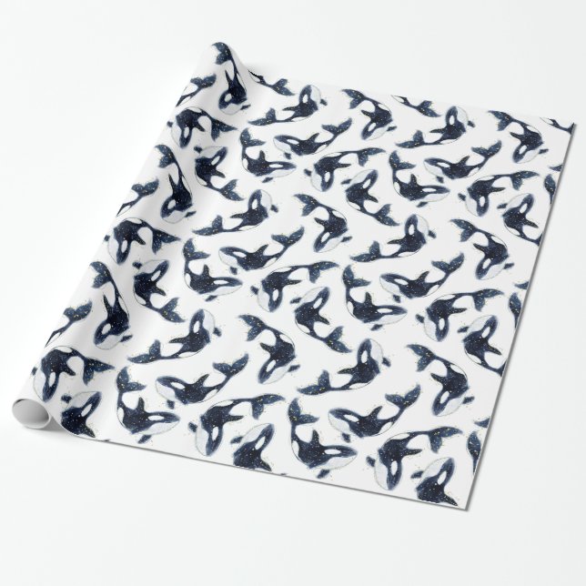 Papier Cadeau Cute Arctic Orca Motif Blanc (Déroulé)