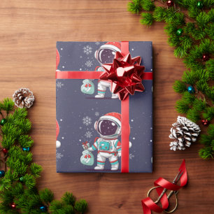 Papier Cadeau Cute Astronaut Avec Casquette De Noël En Galaxie