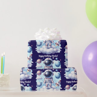 Papier Cadeau cute astronaut space Birthday Wrapping Paper