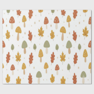 Papier Cadeau Cute Autumn Mushroom and Leaves Wrapping Paper