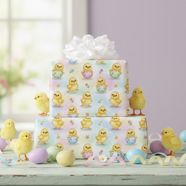 Papier Cadeau Cute Baby Chick Watercolor Easter Wrapping Paper (Créateur téléchargé)
