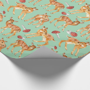 Papier Cadeau Cute Baby Deer Mushroom Turquoise-green