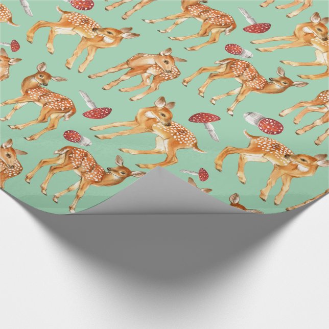 Papier Cadeau Cute Baby Deer Mushroom Turquoise-green (Coin)