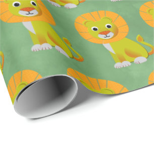 Papier Cadeau Cute Baby Lion Vintage Imprimer Motif vert