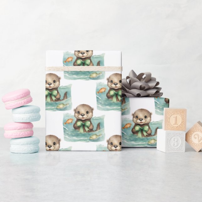 Papier Cadeau Cute Baby Otter Neutral (Baby Shower)