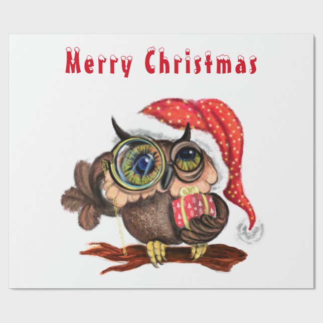 Papier Cadeau Cute Baby Owl In Christmas Hat and Venin For You (Plat)