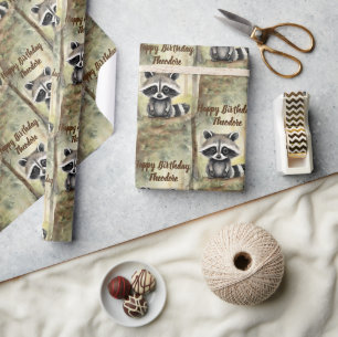 Papier Cadeau Cute Baby Raccoon Personnalisé Anniversaire