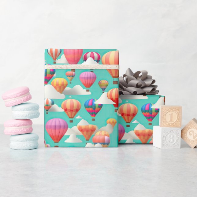 Papier Cadeau Cute baby shower hot air balloon tiled  (Baby Shower)