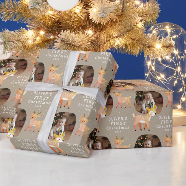 Papier Cadeau Cute Baby's 1st Christmas Photo Reindeer (Vacances)