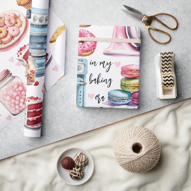 Papier Cadeau Cute Baking Aquarelle Pâtisserie sur mesure Citati (Artisanat)