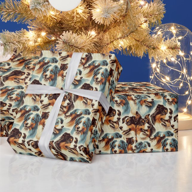 Papier Cadeau Cute berger australien sans couture (Vacances)