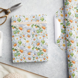 Papier Cadeau Cute Blanc Floral Vintage Aquarelle marguerite
