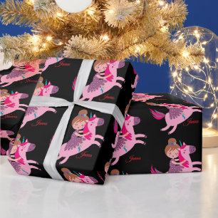 Papier Cadeau Cute Blondie Haired Girl équitation sur une licorn