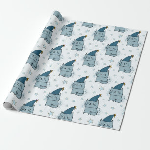 Papier Cadeau Cute Blue Kitty Chat Enfants Noël