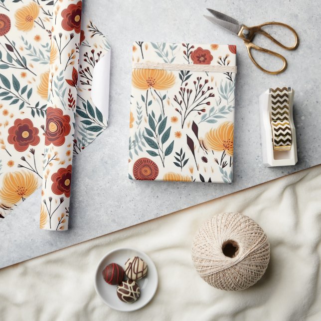 Papier Cadeau Cute Boho Flower Motif, Whimsical Floral Boho (Artisanat)