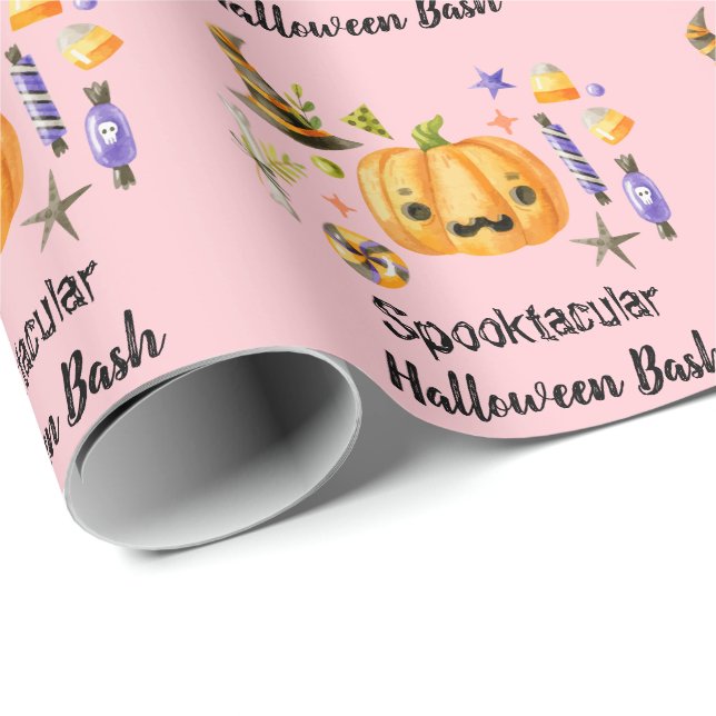 Papier Cadeau Cute Boo Citrouille Spotacular Halloween Bash Rose (Coin rond)