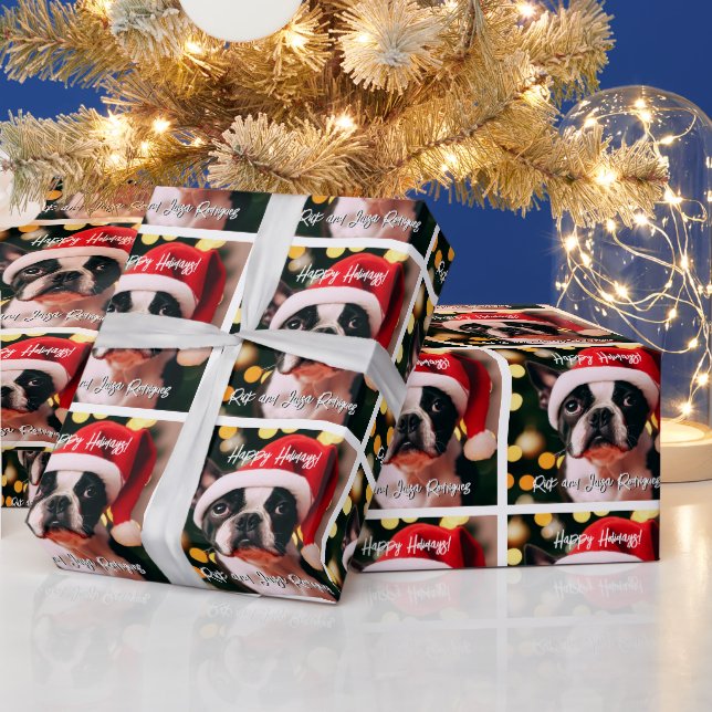 Papier Cadeau Cute Boston Terrier Chiot avec Santa Hat (Vacances)