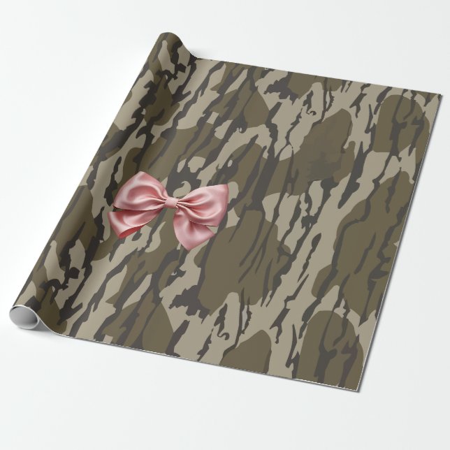 Papier Cadeau Cute Bottomland Camo esthétique Pink Ribbon Bow (Déroulé)