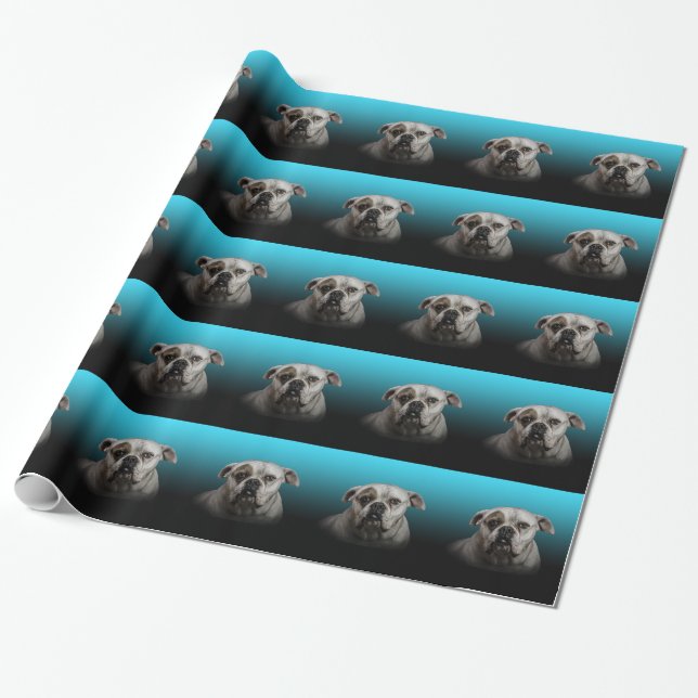 Papier Cadeau Cute Boxer Dog w Blue Black Gradient arrière - pla (Déroulé)