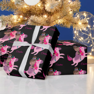 Papier Cadeau Cute Brunette Haired Girl équitation sur une licor