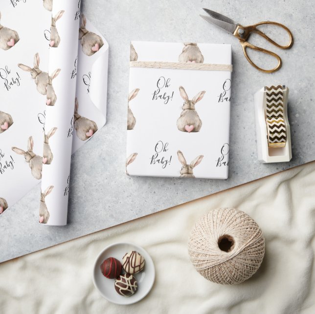 Papier Cadeau Cute Bunny Rabbit Pink Heart Tail Baby Shower (Artisanat)
