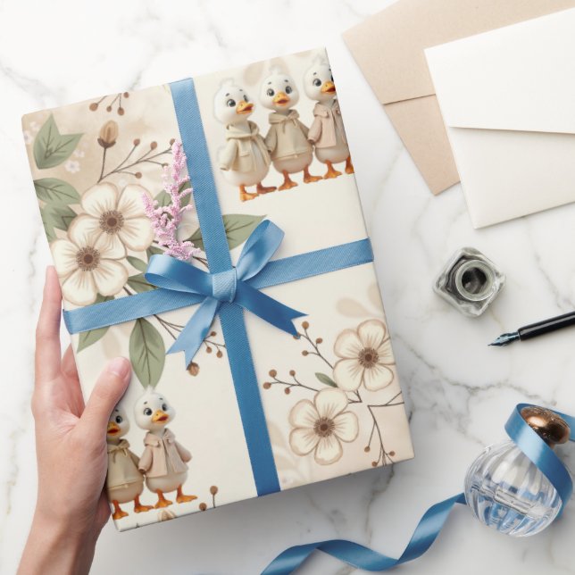 Papier Cadeau Cute Canards Avec Floral (Cadeaux)