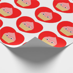 Papier Cadeau Cute Cartoon Fraise Cupcake Au Coeur Rouge