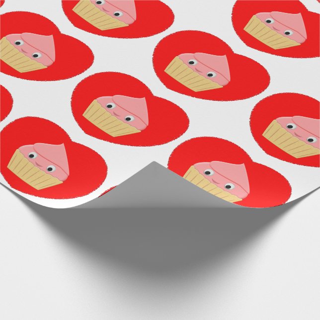 Papier Cadeau Cute Cartoon Fraise Cupcake Au Coeur Rouge (Coin)