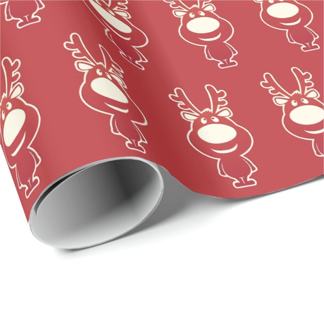 Papier Cadeau Cute Cartoon Rudolph Red Pattern (Coin rond)