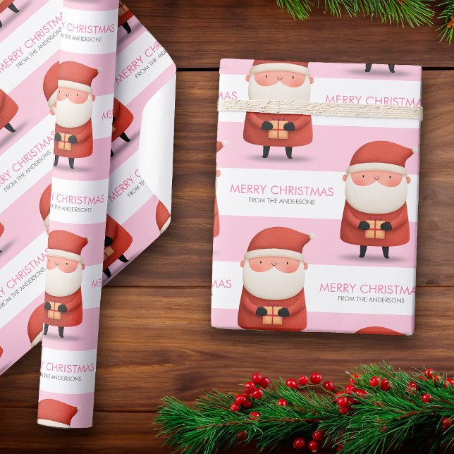 Papier Cadeau Cute Cartoon Santa Merry Christmas Name Pink Gift (Cute Cartoon Santa Merry Christmas Name Pink Gift Wrapping Paper)