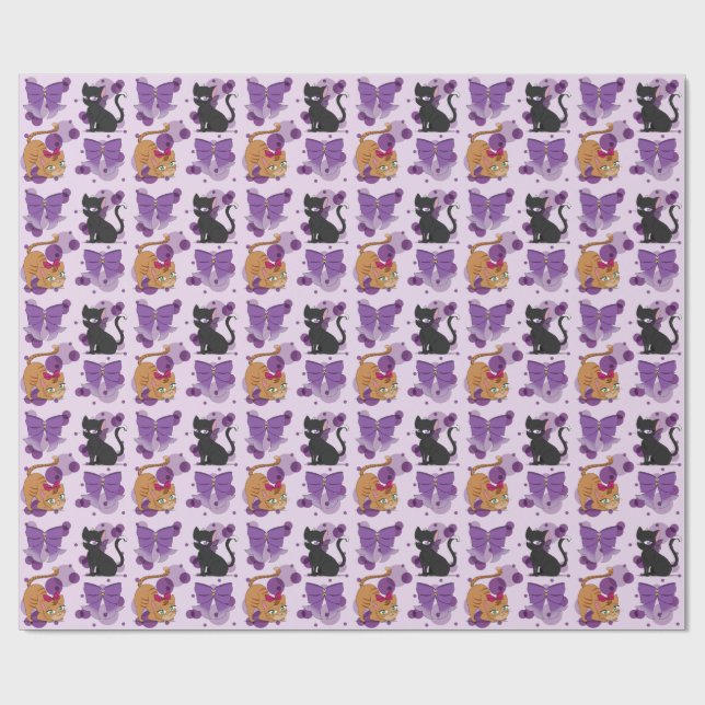Papier Cadeau Cute Cats and Bows Pattern (Plat)