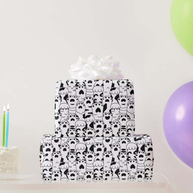 Papier Cadeau Cute Cats Paws Motif noir blanc (Cadeaux de fête)