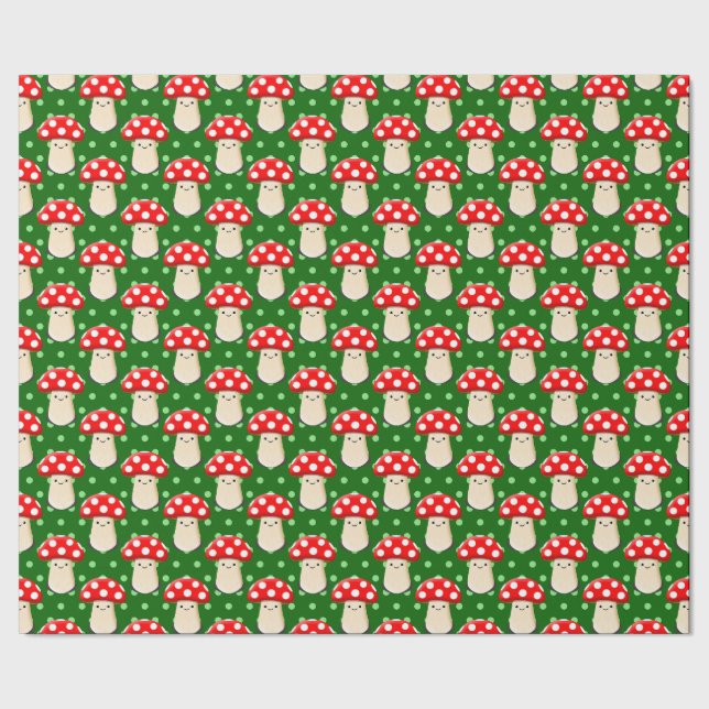 Papier Cadeau Cute champignons Dessin vert Polka Motif point (Couture)