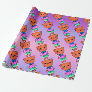 Papier Cadeau Cute chat Kitty dans un joli dessus rose et bleu B