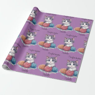Papier Cadeau Cute chaton aquarelle avec fils nom personnalisé