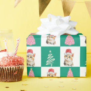 Papier Cadeau Cute chaton chaton Père Noël Joyeuse fête des arbr