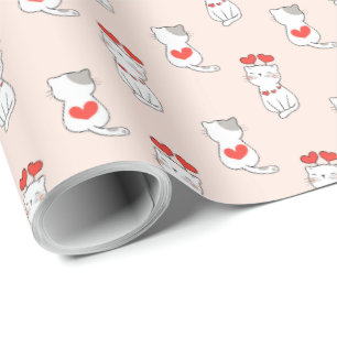 Papier Cadeau Cute Chats et Coeurs