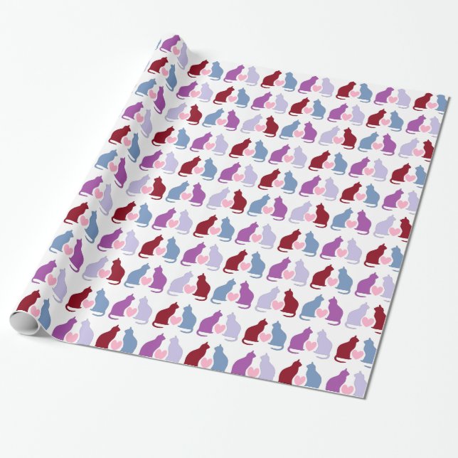 Papier Cadeau Cute Chats et Coeurs Motif (Déroulé)