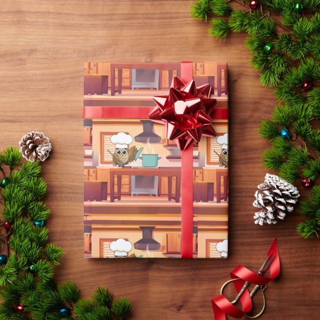 Papier Cadeau Cute Chef Owl Cuisine en cuisine (Cadeau de vacances)