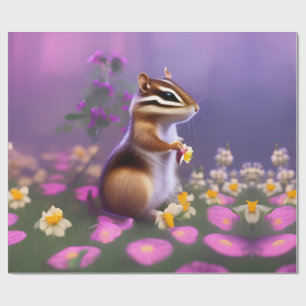 Papier Cadeau Cute Chipmunk en Fleurs