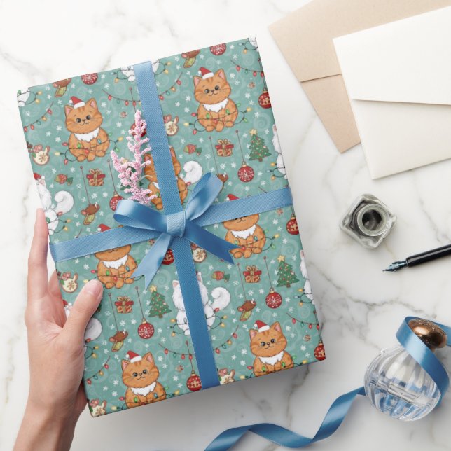 Papier Cadeau Cute Christmas Cats Holiday Wrapping Paper (Cadeaux)